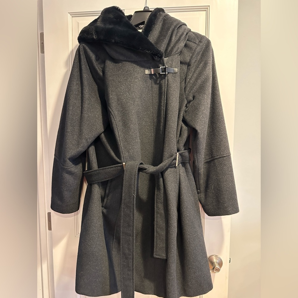 Cole Haan Winter ❄️ Wool hooded coat 🧥 with fur trim - plus size 3X -EUC